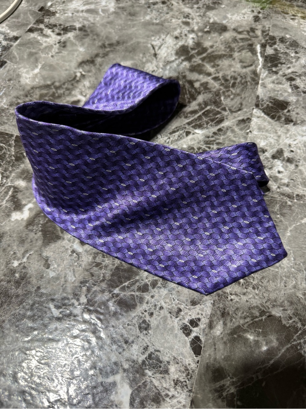 Claiborne 100% Imported Silk Purple Geometric Silk Tie- hand sewn